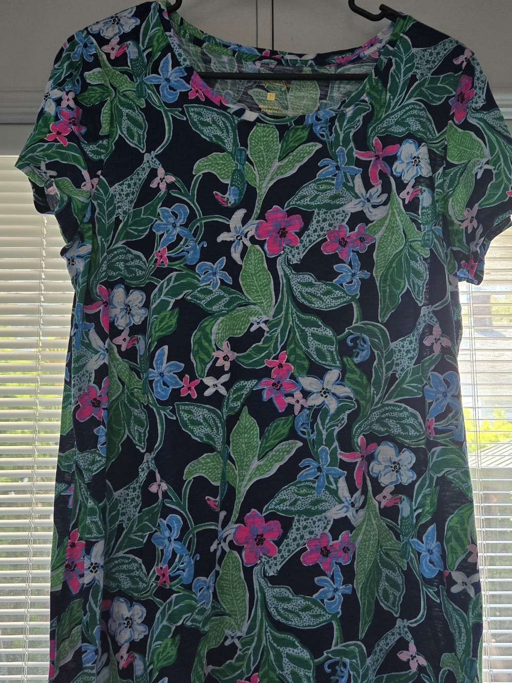 Lilly Pulitzer Etta Navy Tunic with Pink, Blue & Green Floral Print